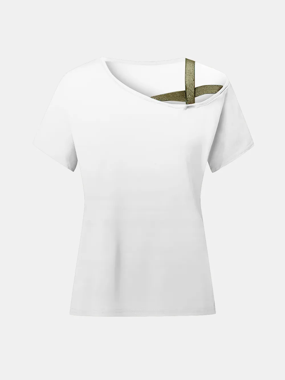 Asymmetrical Neck Short Sleeve T-Shirt, image 21