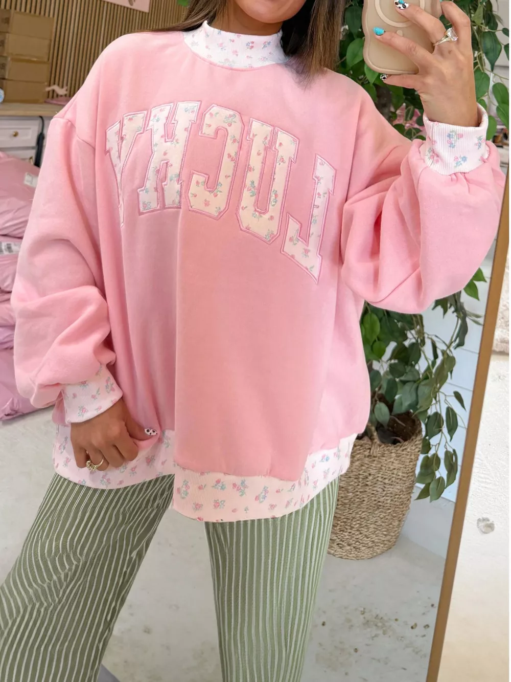 High Neck Floral Patch Embroidery Long Sleeve Sweatshirt, image 2