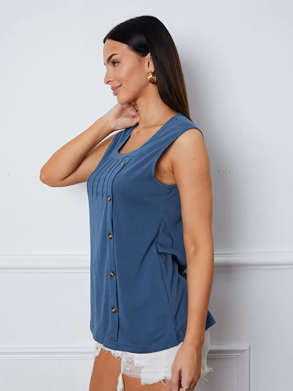 Square Neck Decorative Button Tank, image 4
