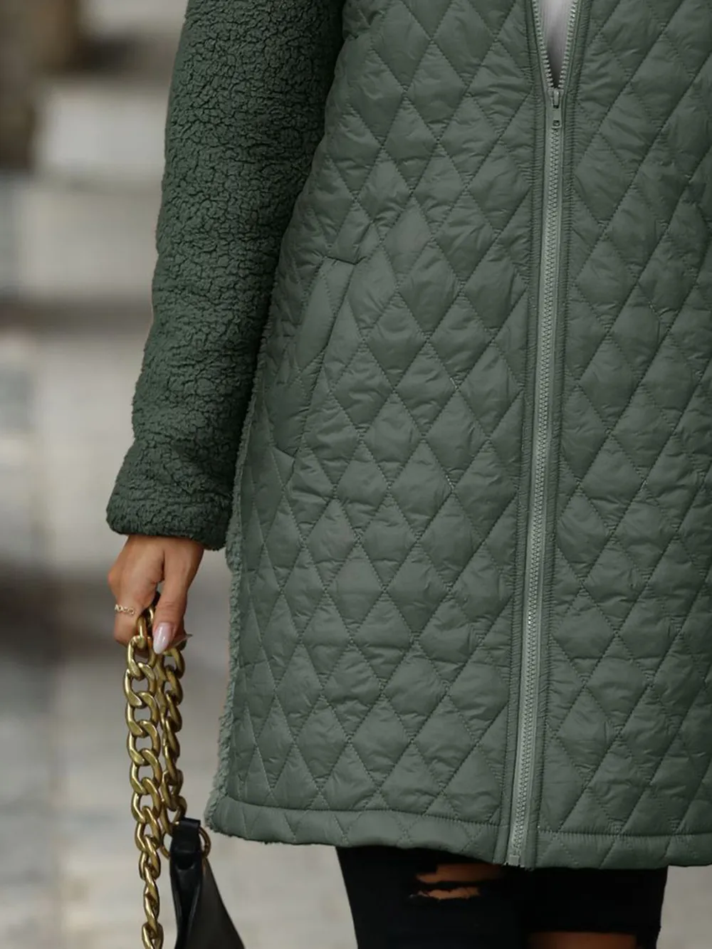 Texture Zip Up Long Sleeve Hooded Coat, image 12