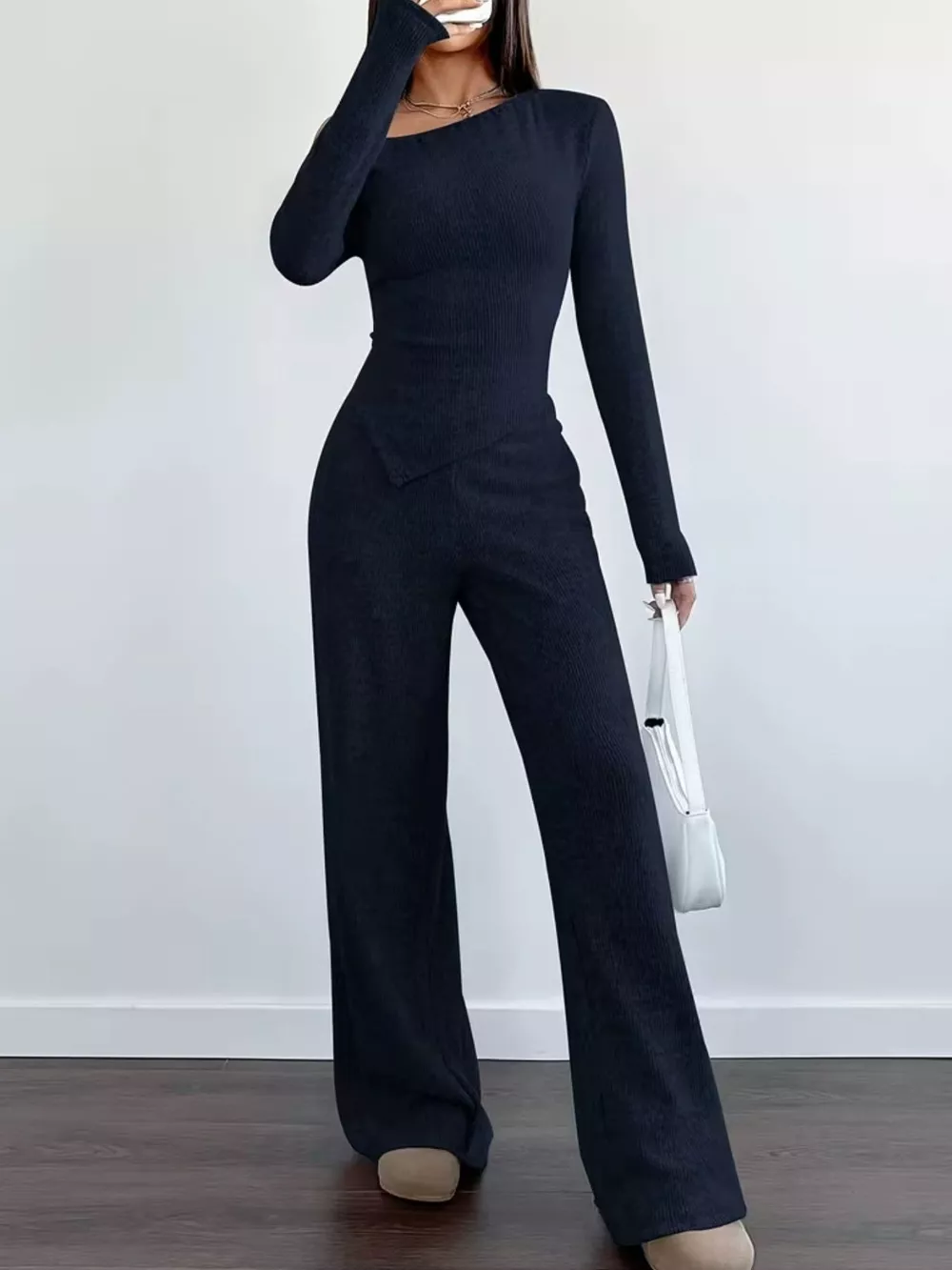 Chic One-Shoulder Asymmetrical Top and Wide-Leg Pants Set, image 16