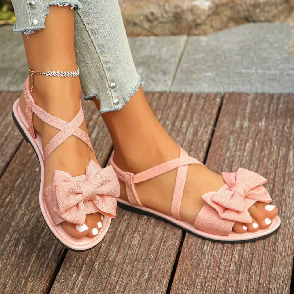 Bow-Decor Crisscross Ankle Strap Sandals, image 16