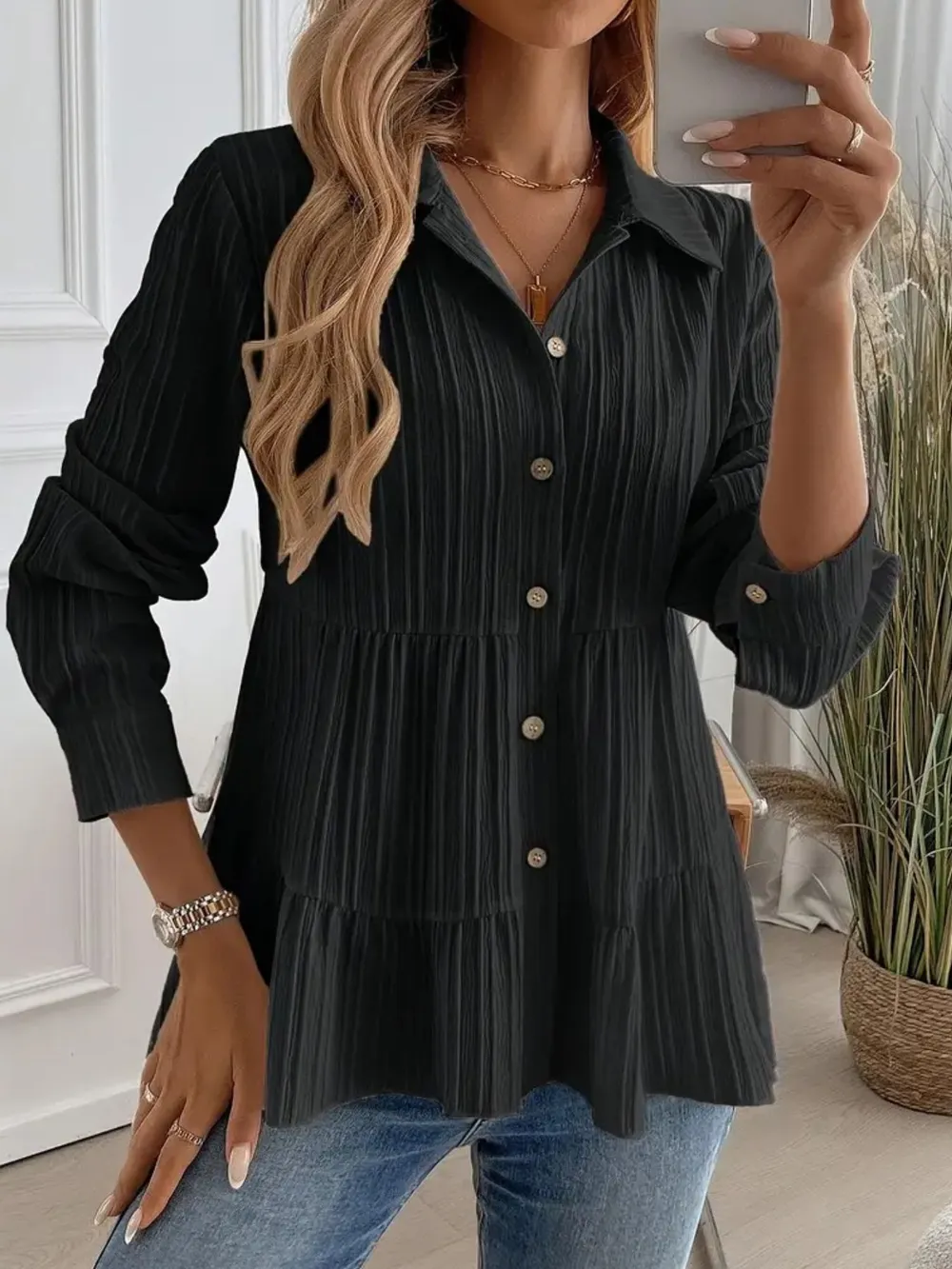 Striped Button-Down Tiered Shirt, image 20
