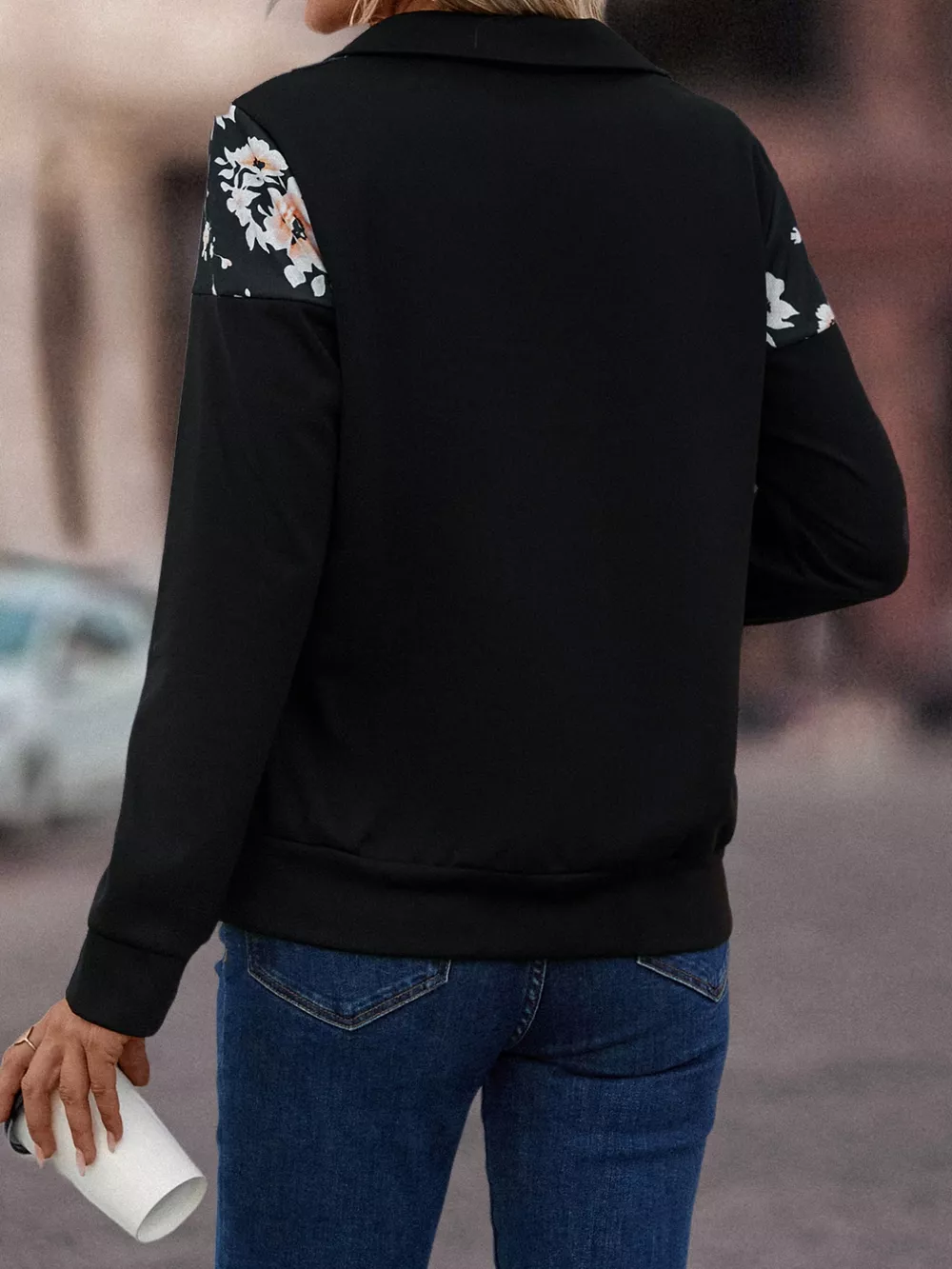 Floral Print Quarter Zip Sweatshirt, image 6