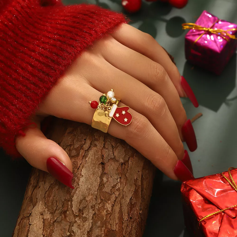 18K Gold-Plated Christmas Charm Ring, image 5