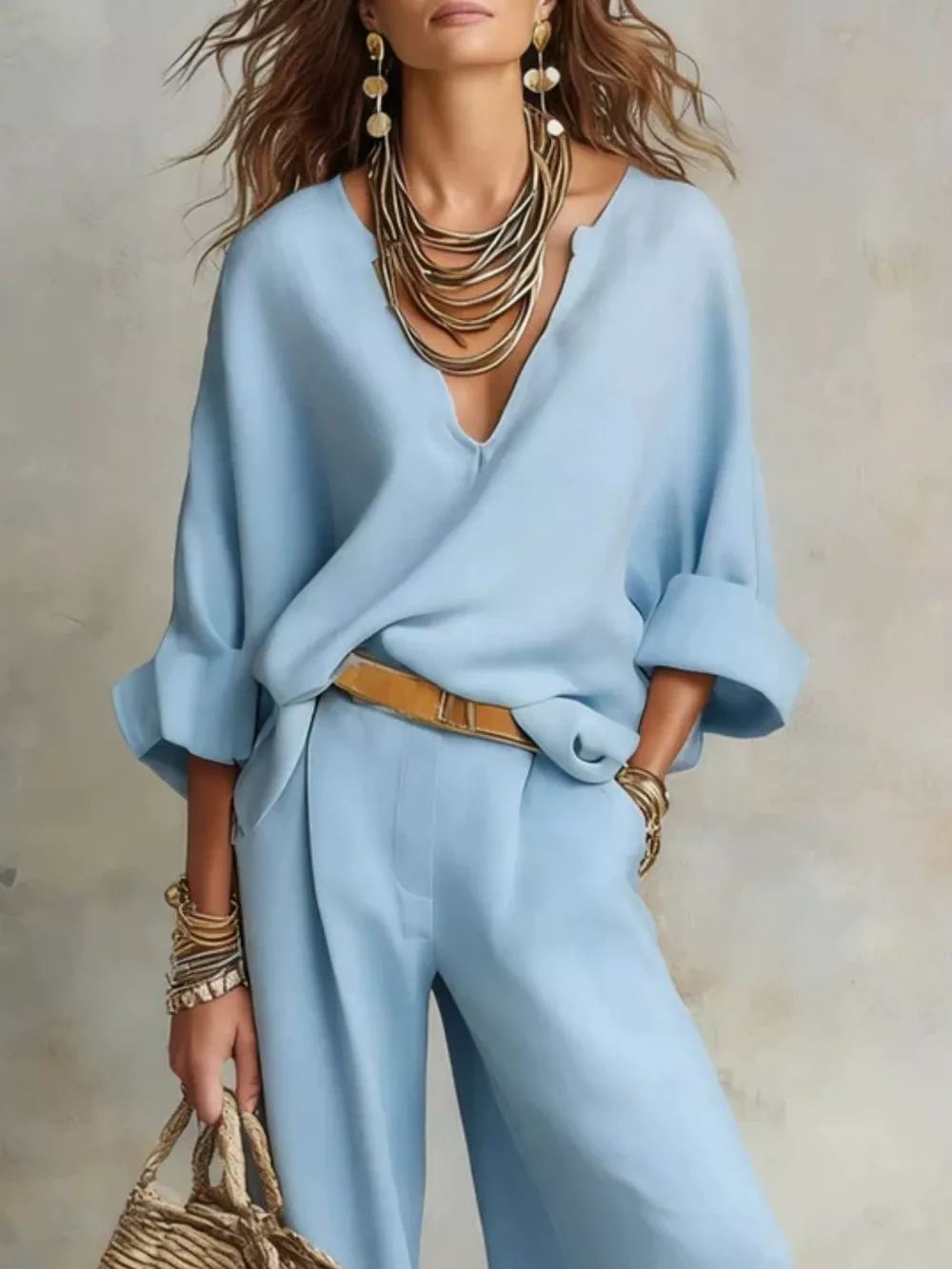 Full Size Loose Fit Top and Wide-Leg Pants Set Plus Size, image 8