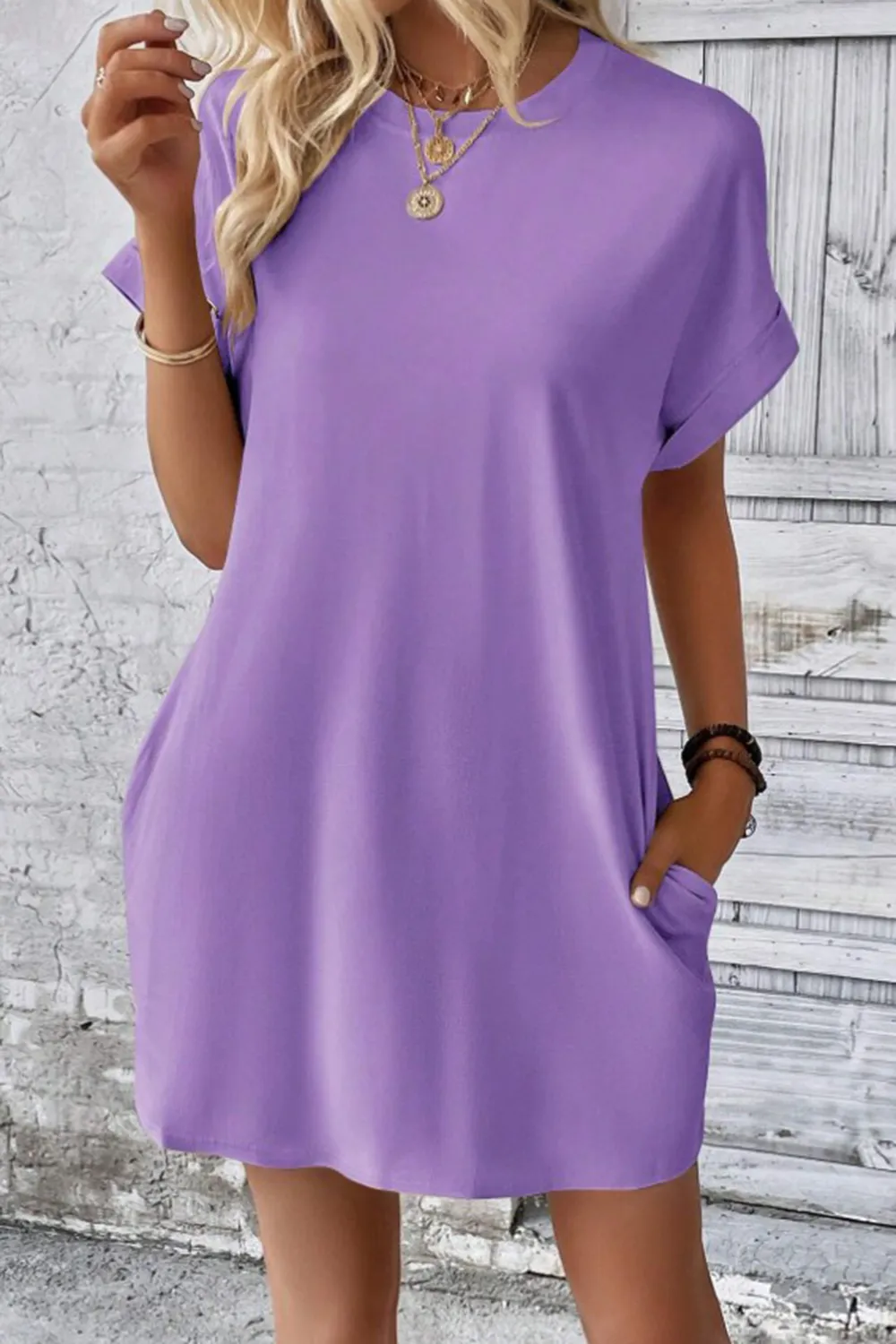 Pocketed Round Neck Short Sleeve Dress, image 9