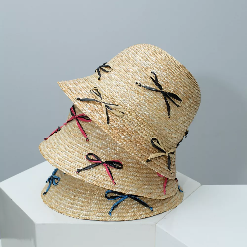 Bowknot Decor Straw Bucket Hat, image 2