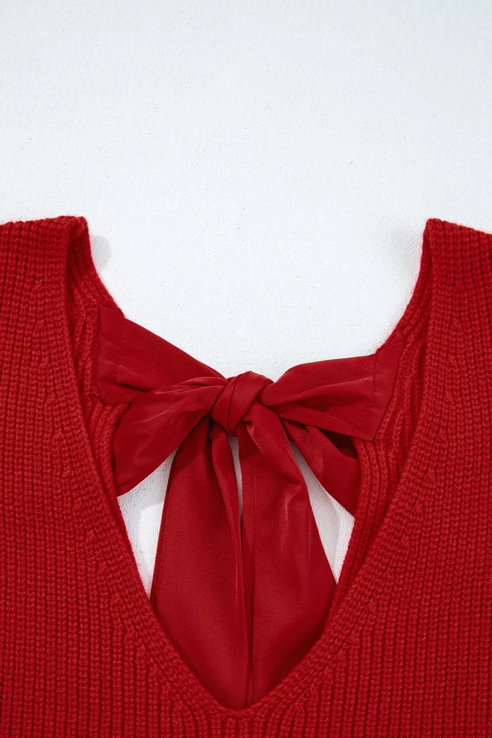 Lantern Sleeve V Neck Knot Back Sweater, image 9