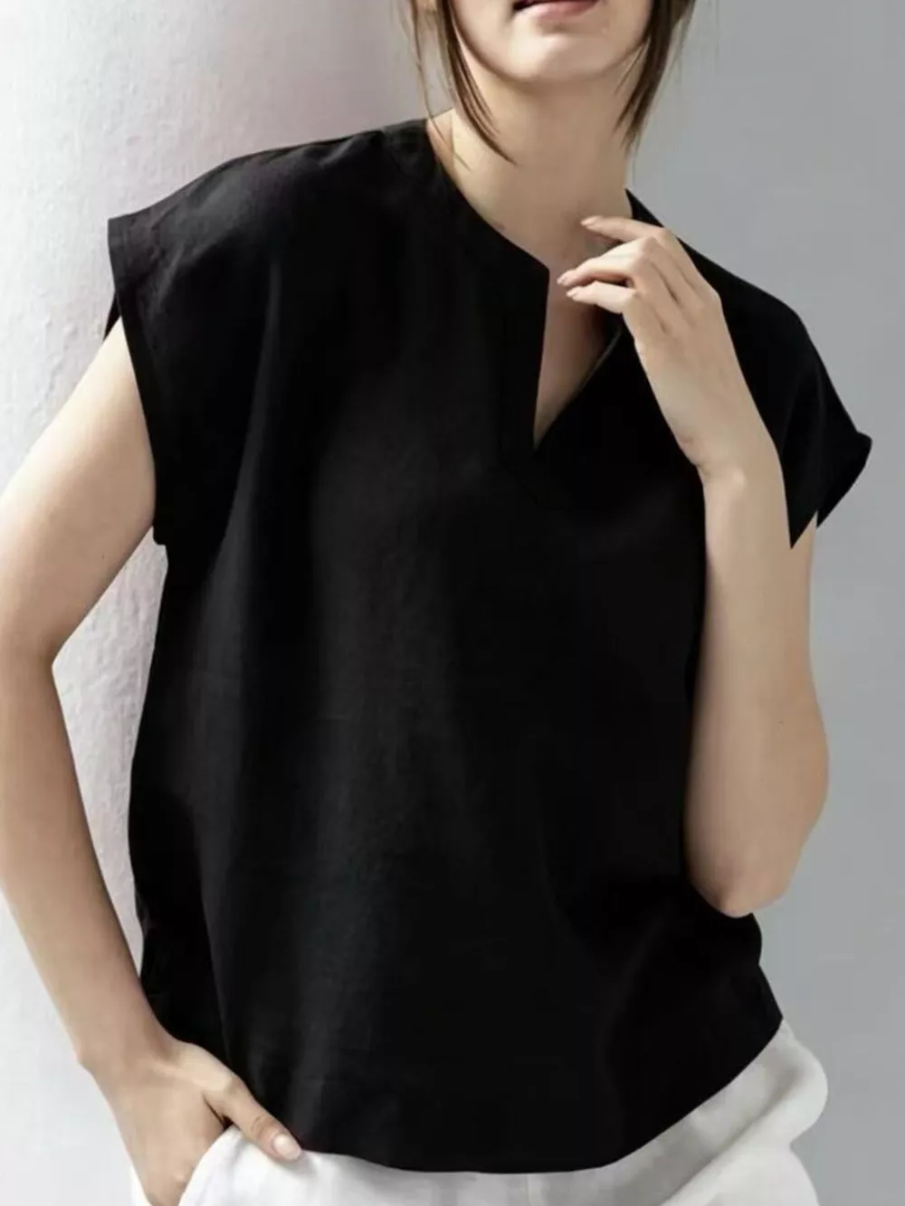 Notched Cap Sleeve Blouse, image 3