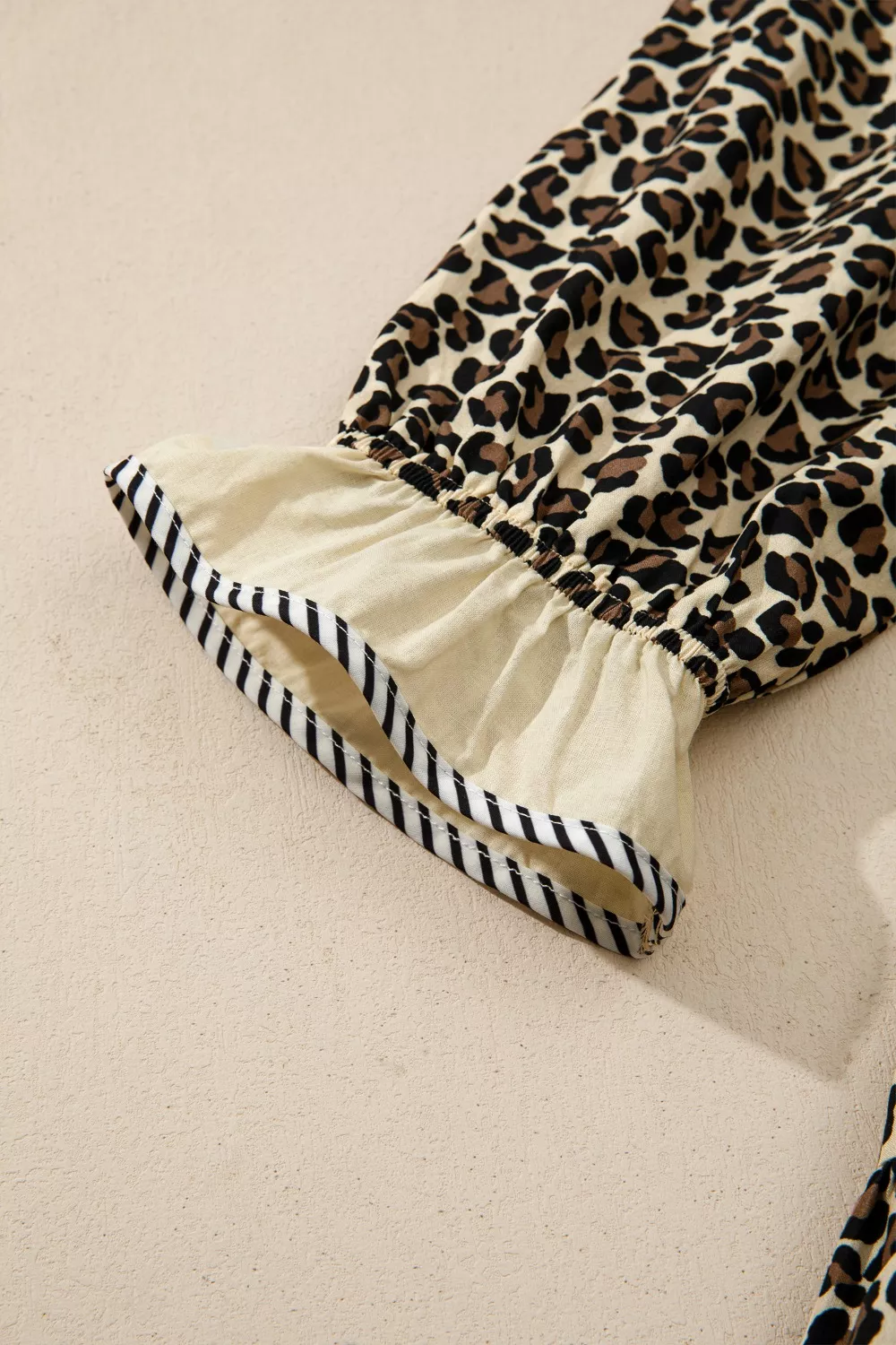 Leopard Print Striped Color Block Trim V Neck Bracelet Sleeve Mini Dress, image 11