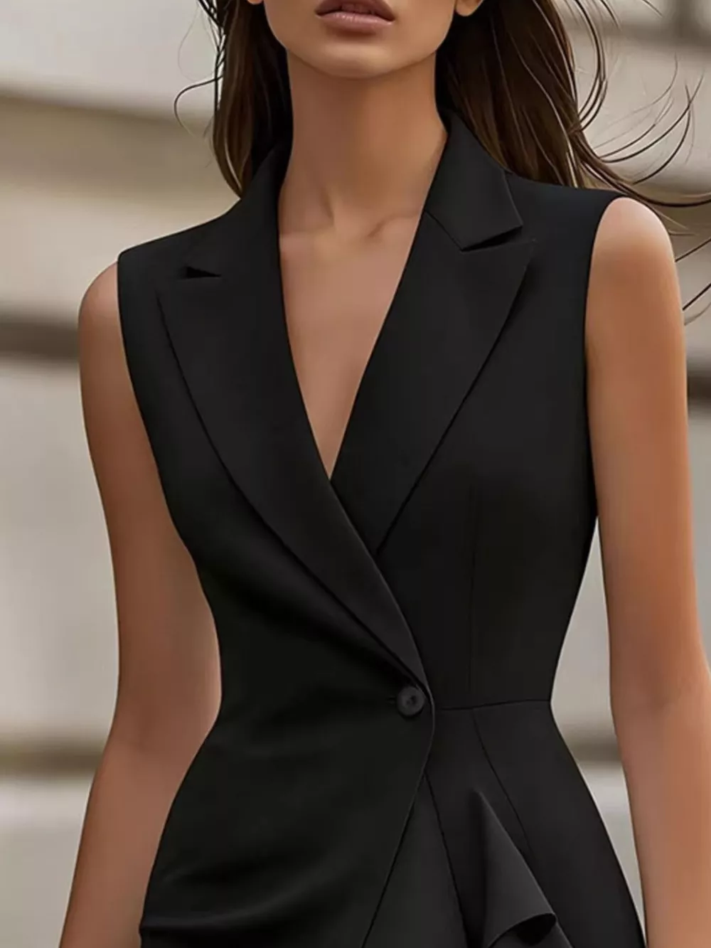 Sleeveless Lapel Collar Ruffle Dress, image 11