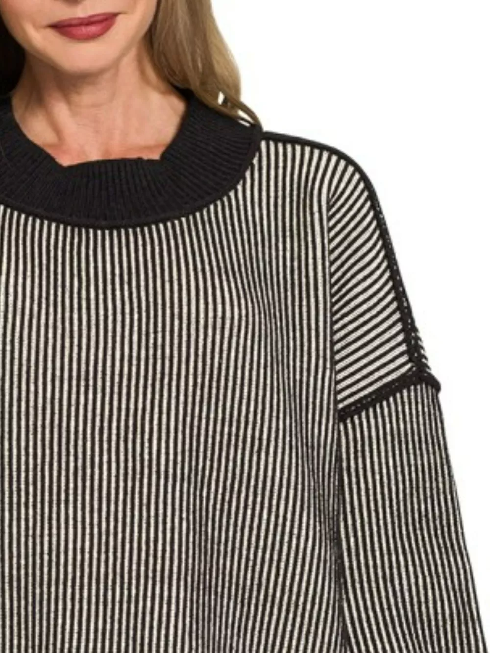 Exposed Seam Two Tone Ribbed Sweater, image 2