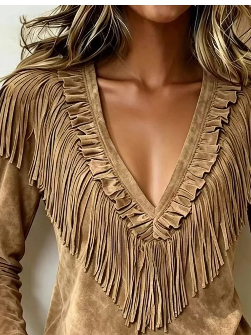 Fringed V-Neck Blouse, image 3