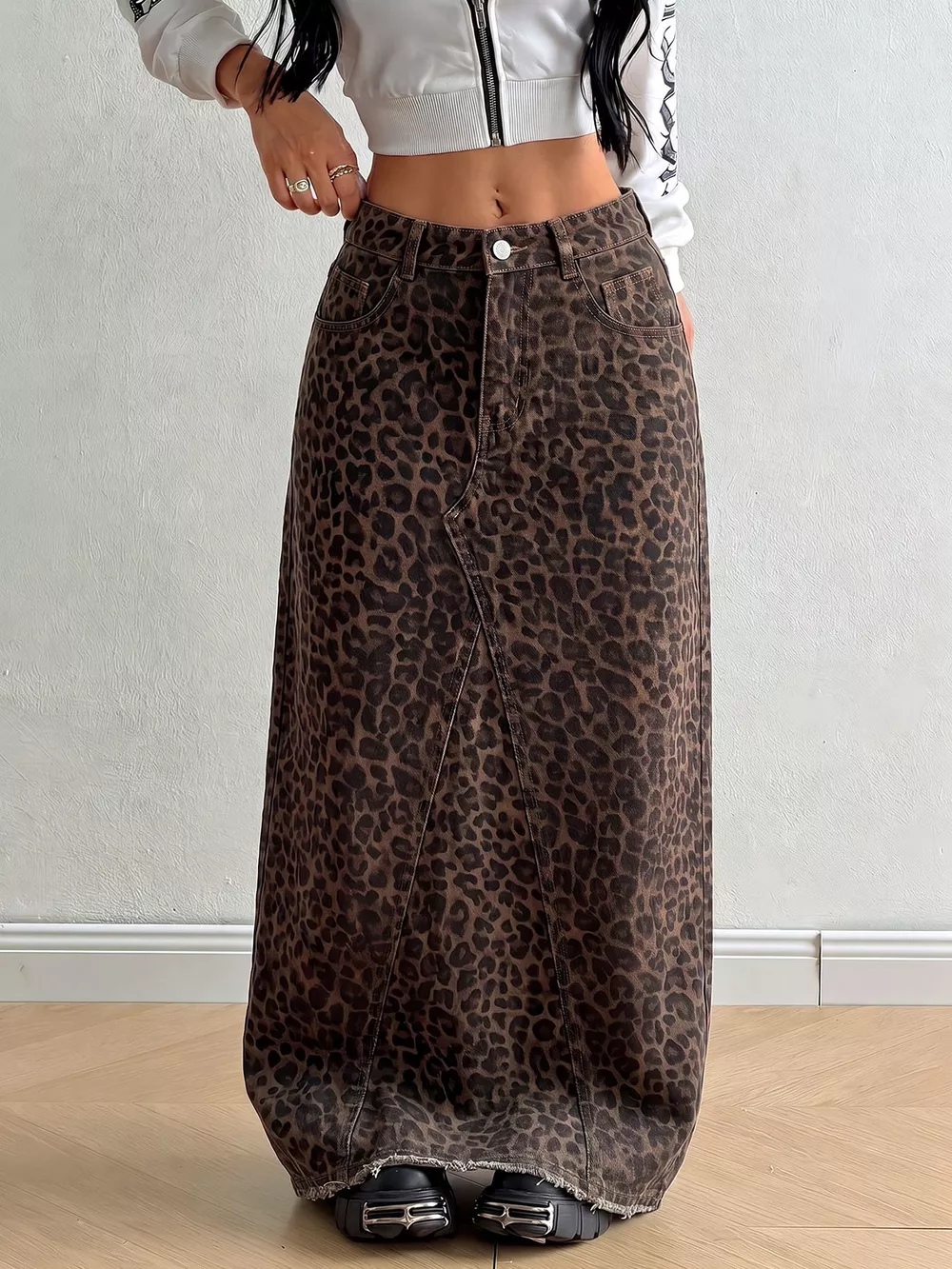 Leopard Maxi Denim Skirt, image 3