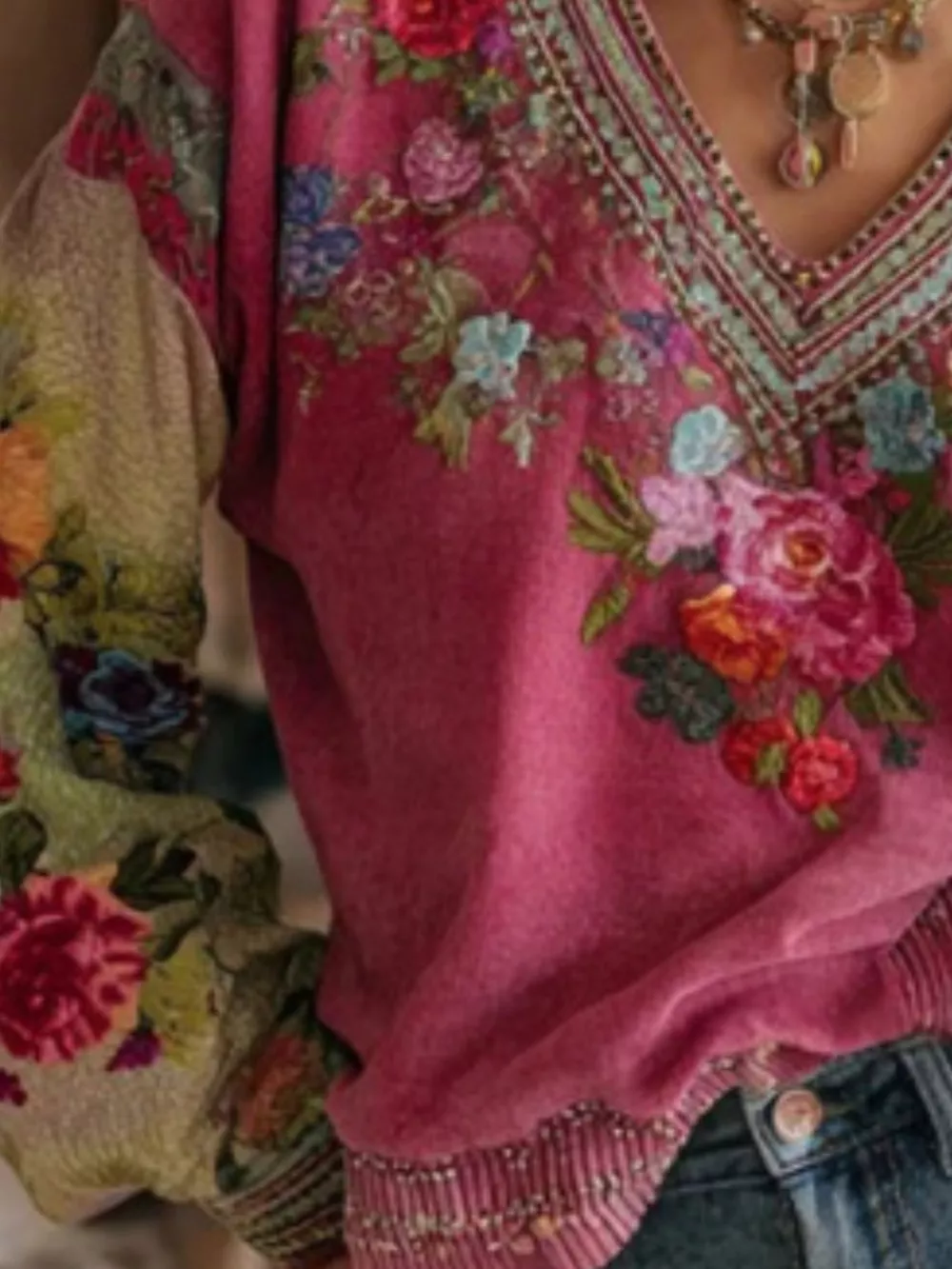 Full Size Floral V-Neck Blouse Plus Size, image 3