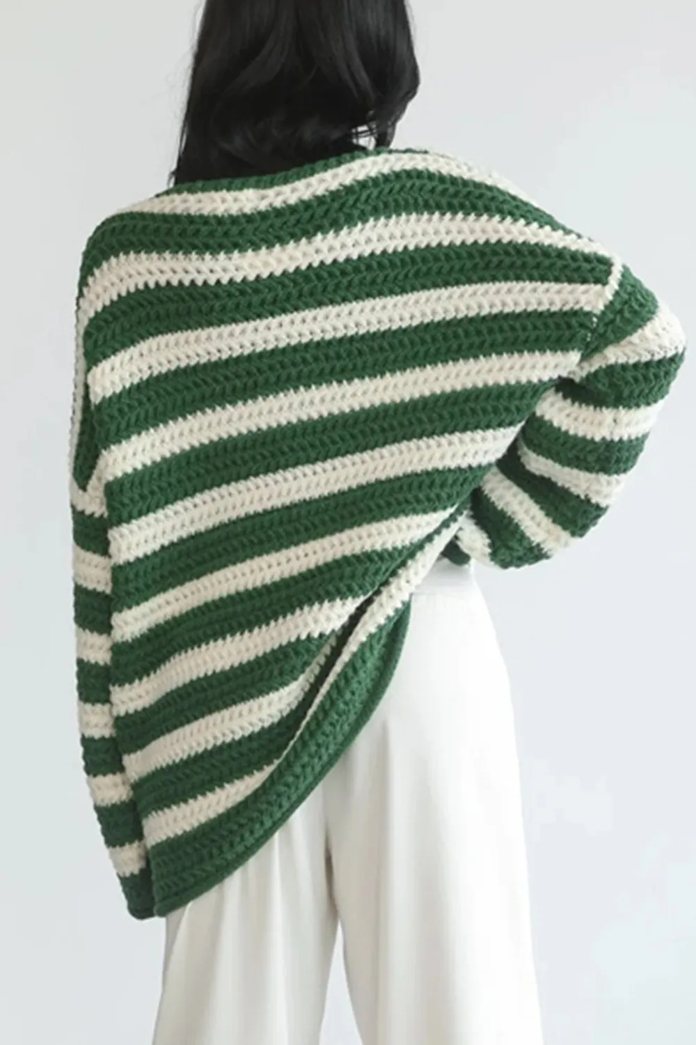 Striped Round Neck Dropped Shoulder Sweater, image 6