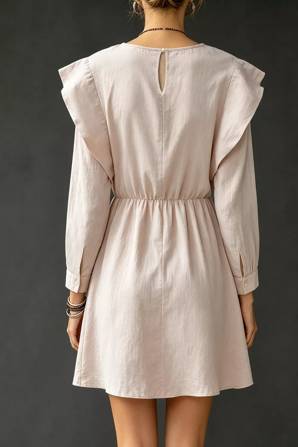 Ruffled Round Neck Long Sleeve Dress, image 3