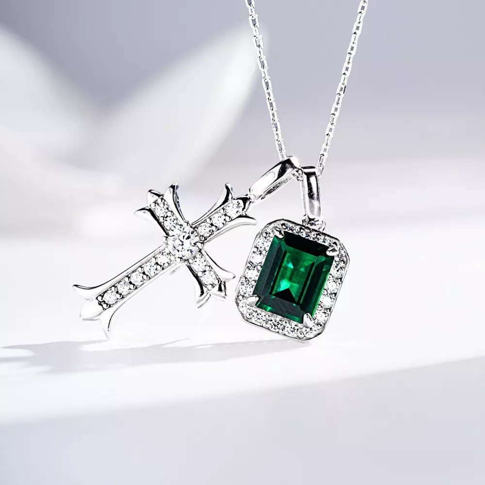 925 Sterling Silver Zircon Geometric Cross Necklace