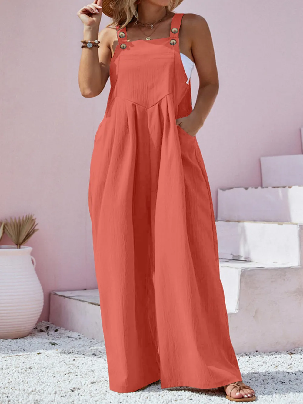 Plus Size Square Neck Wide Leg Overalls, image 23
