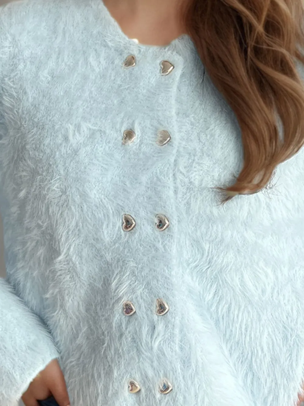 Heart Button Round Neck Cardigan, image 12