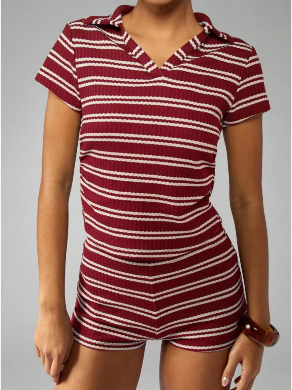 Striped Knit Short Sleeve Top & Shorts Set, image 11