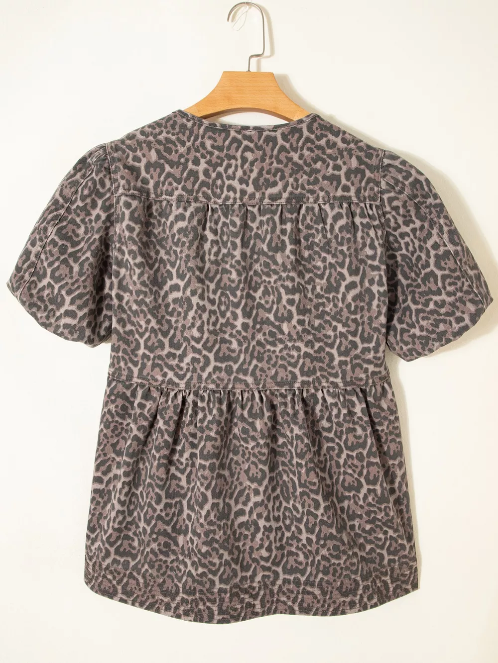 Leopard Print Ruffle Hem Denim Top, image 5