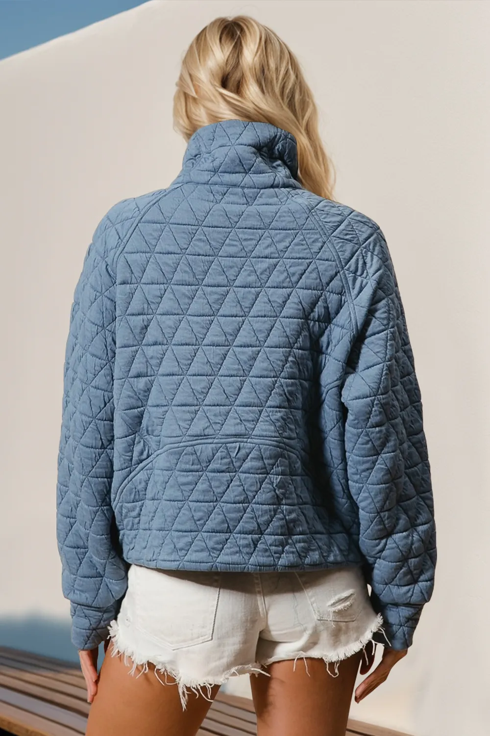 Half Zip Long Sleeve Quilted Sweatshirt with Pocket, image 8