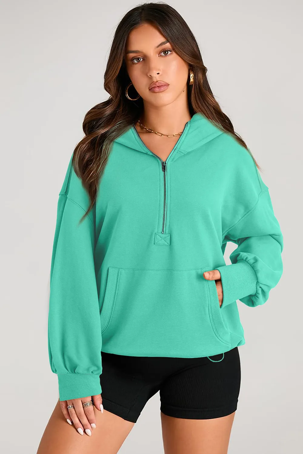 Pocketed Half Zip Long Sleeve Hoodie, image 26