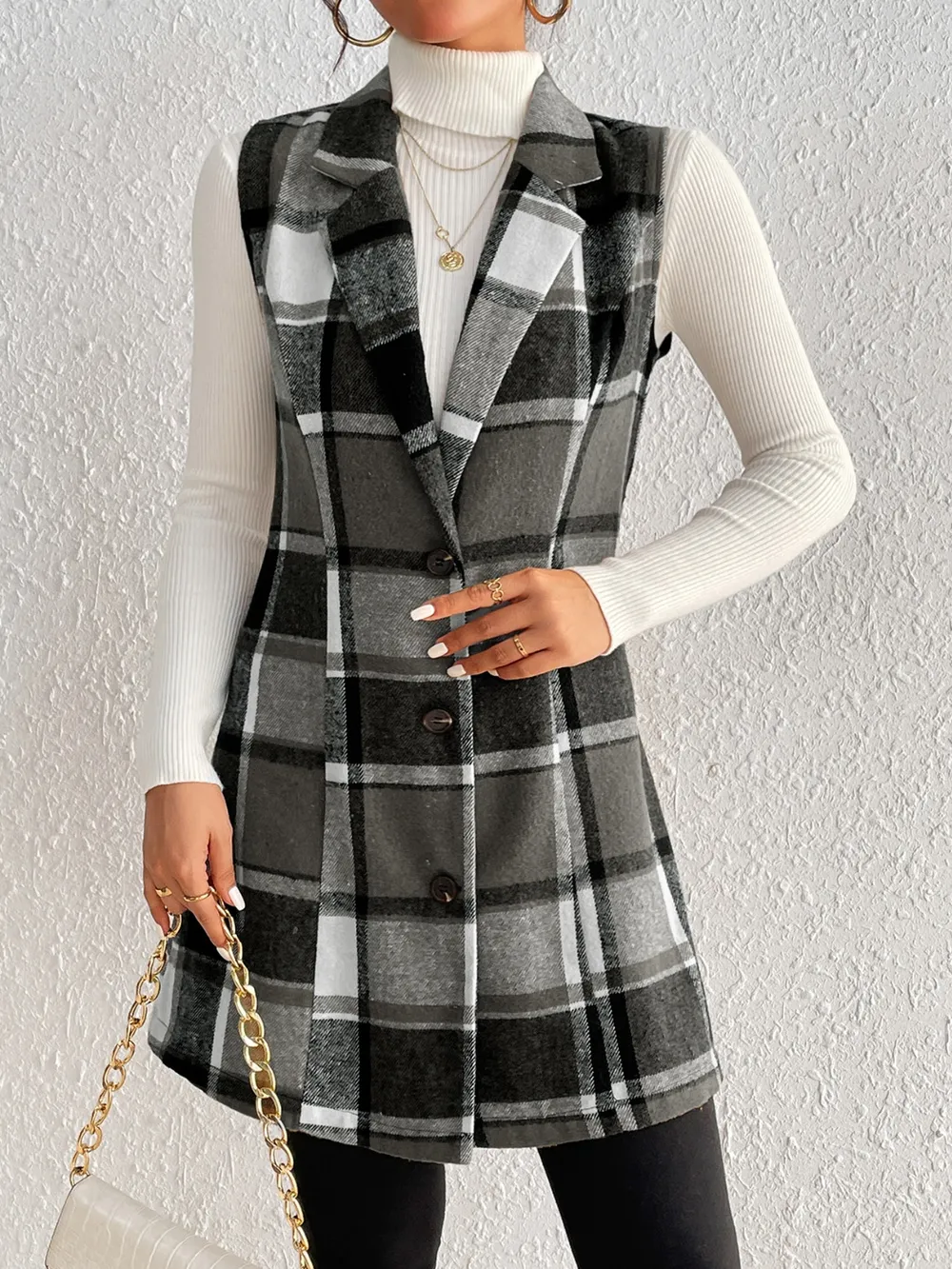 Plaid Button Up Vest Coat, image 10