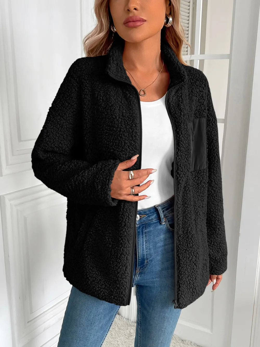 Zip Up Long Sleeve Fuzzy Jacket, image 21