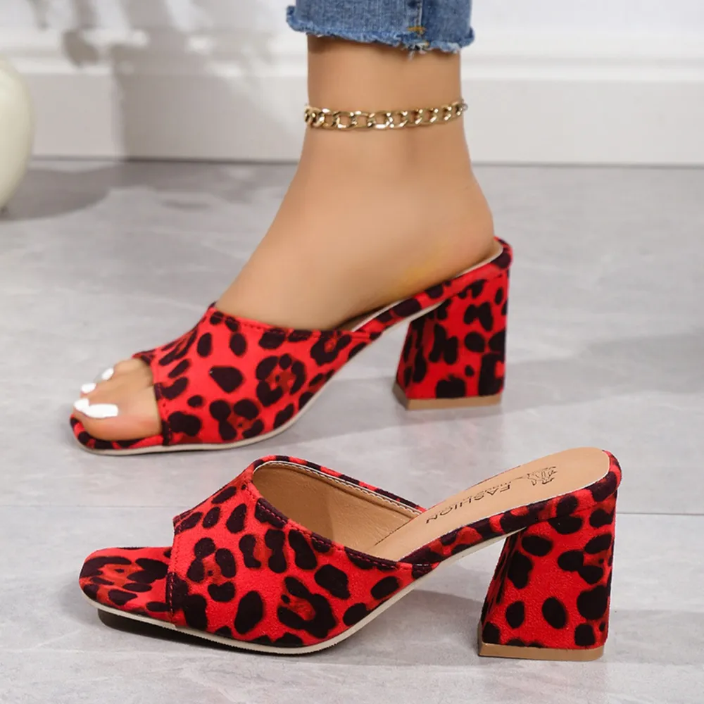 Leopard Block Heel Suede Sandals, image 7
