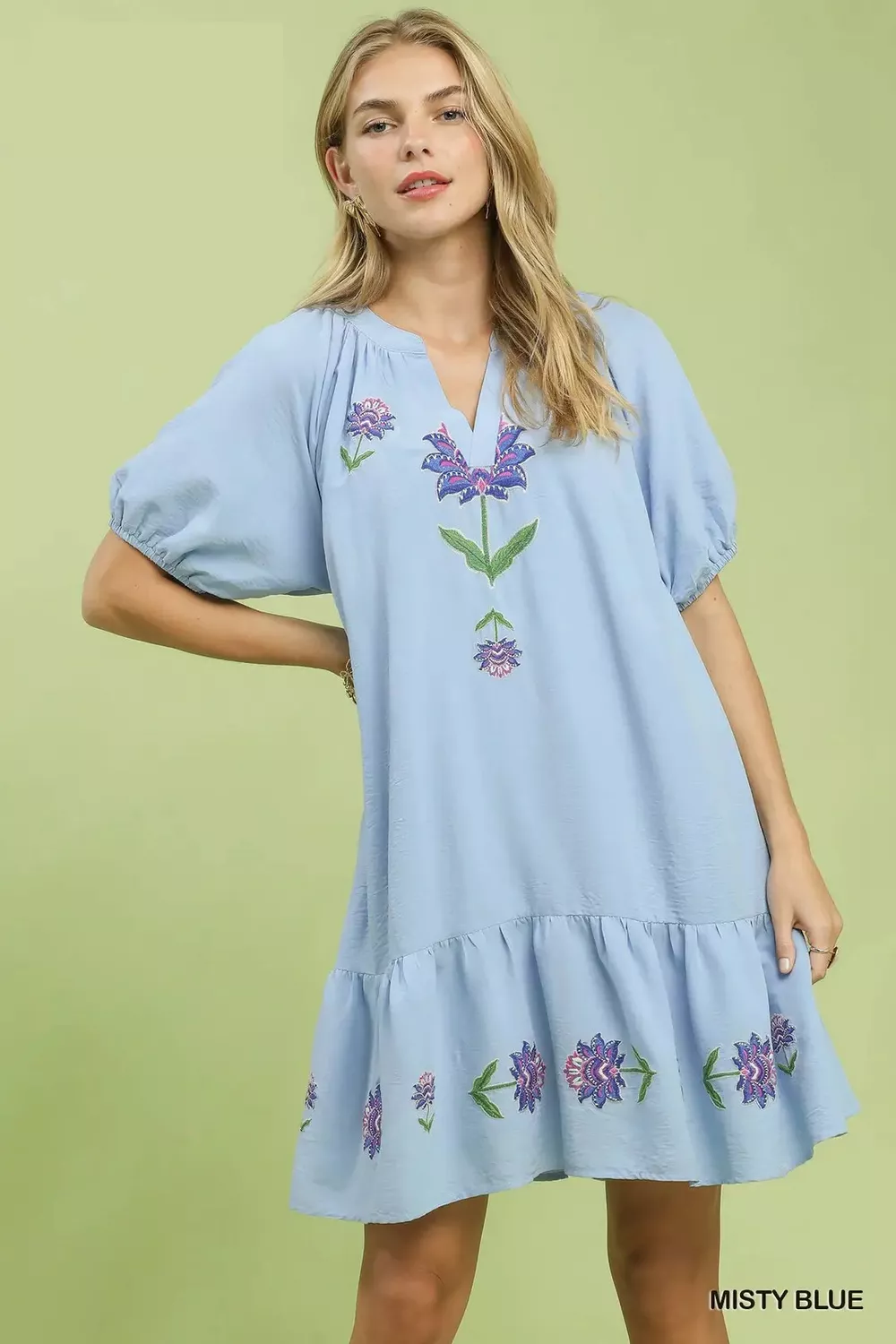 Embroidered Floral Babydoll Dress