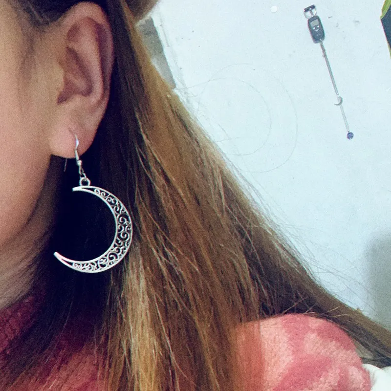 Alloy Cutout Moon Earrings, image 4