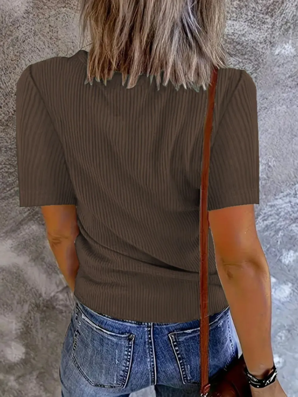 Solid V-Neck Short Sleeve T-Shirt, image 3