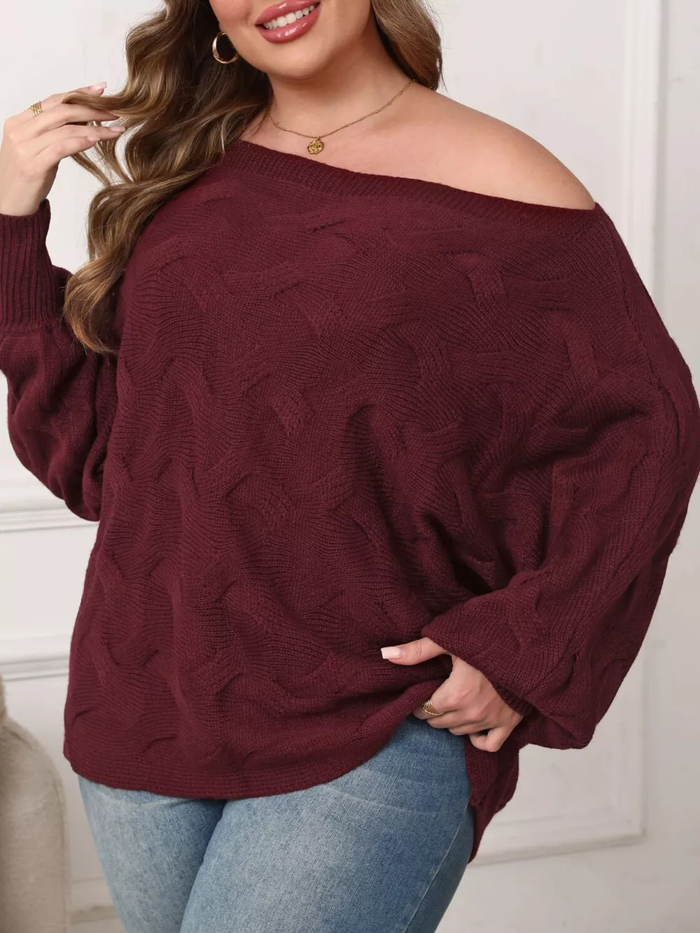 Plus Size Off-Shoulder Long Sleeve Sweater, image 2