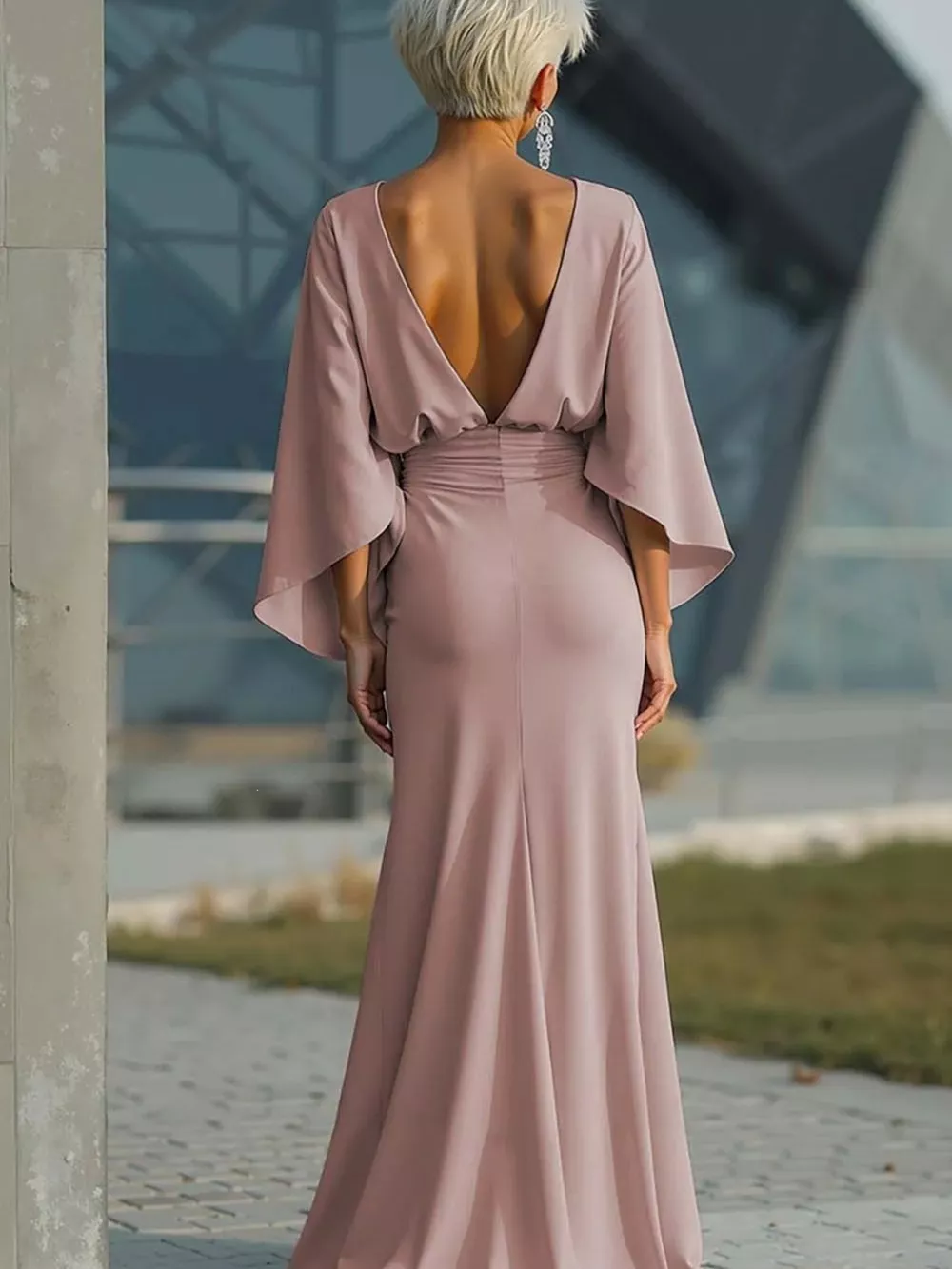 Batwing Sleeve Ruched Maxi Dress, image 5