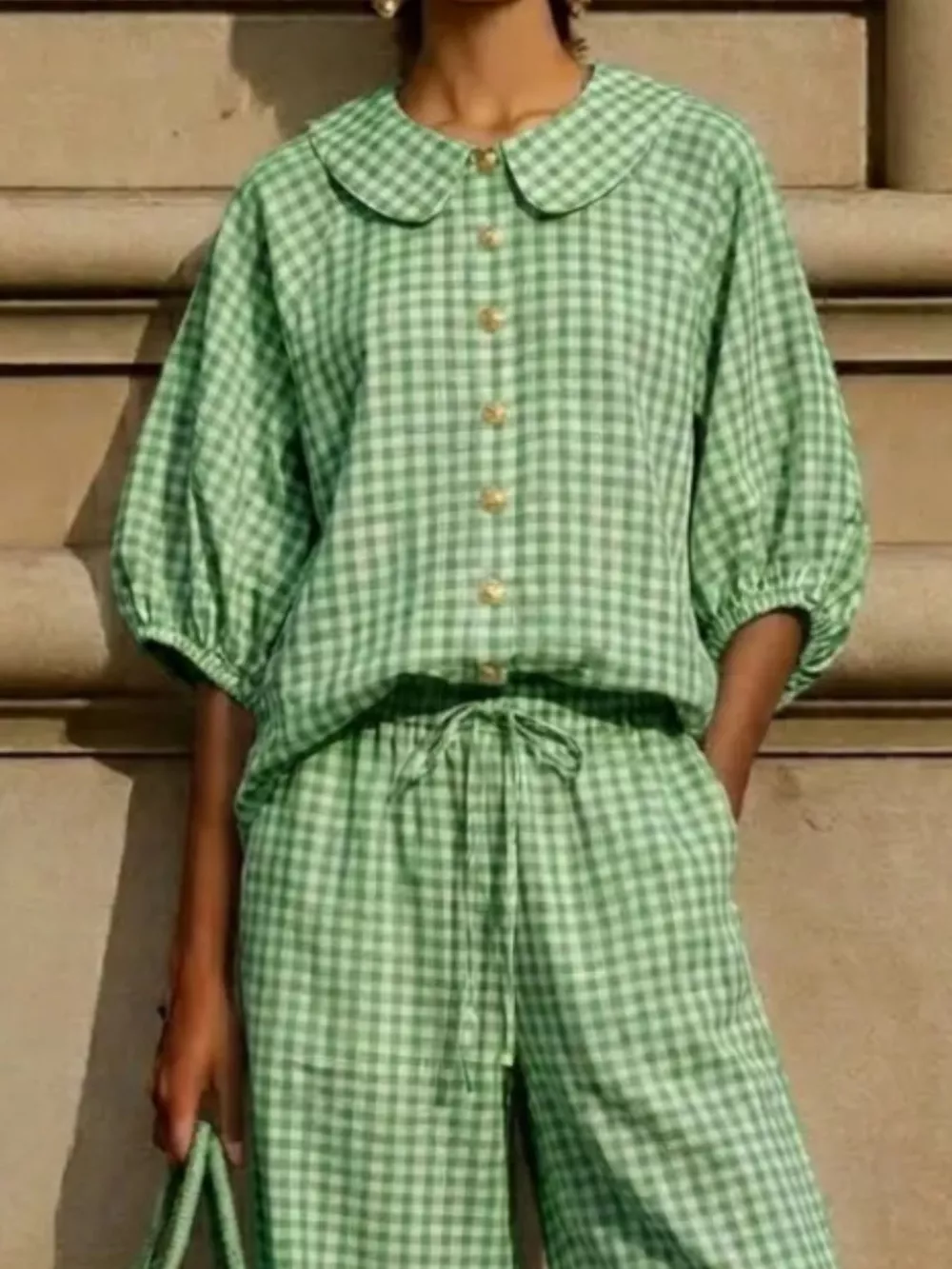 Full Size Plaid Button Up Shirt and Pants Set Plus Size, image 10