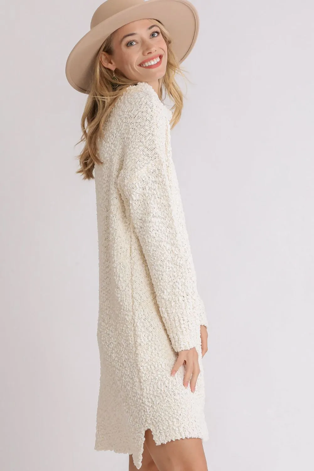 Full Size High Low Long Sleeve Boucle Sweater Dress Plus Size, image 3