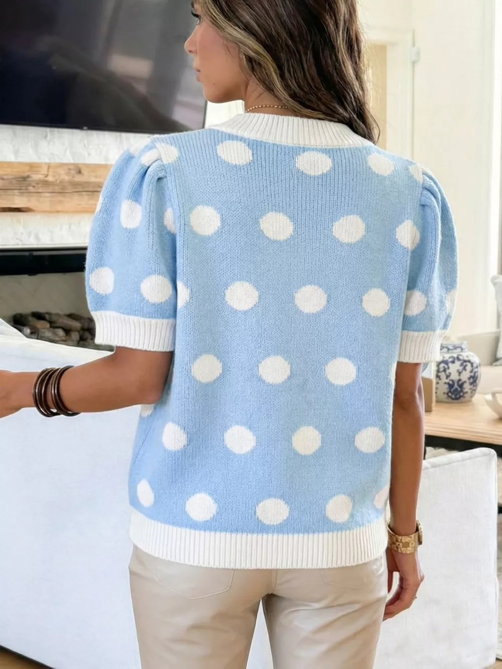 Polka Dot Puff Sleeve Sweater, image 2