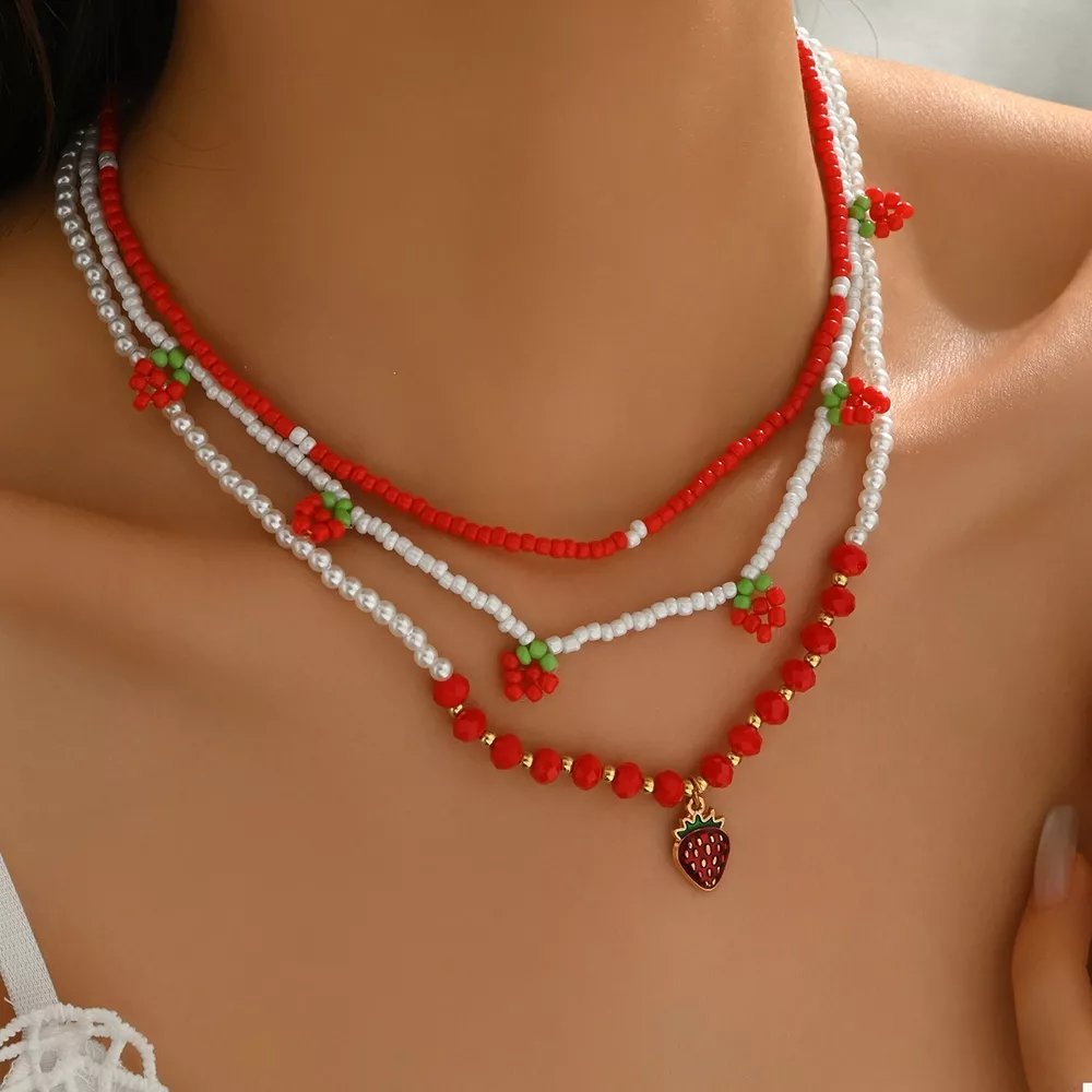 3 Piece Beaded Strawberry Necklace, image 3