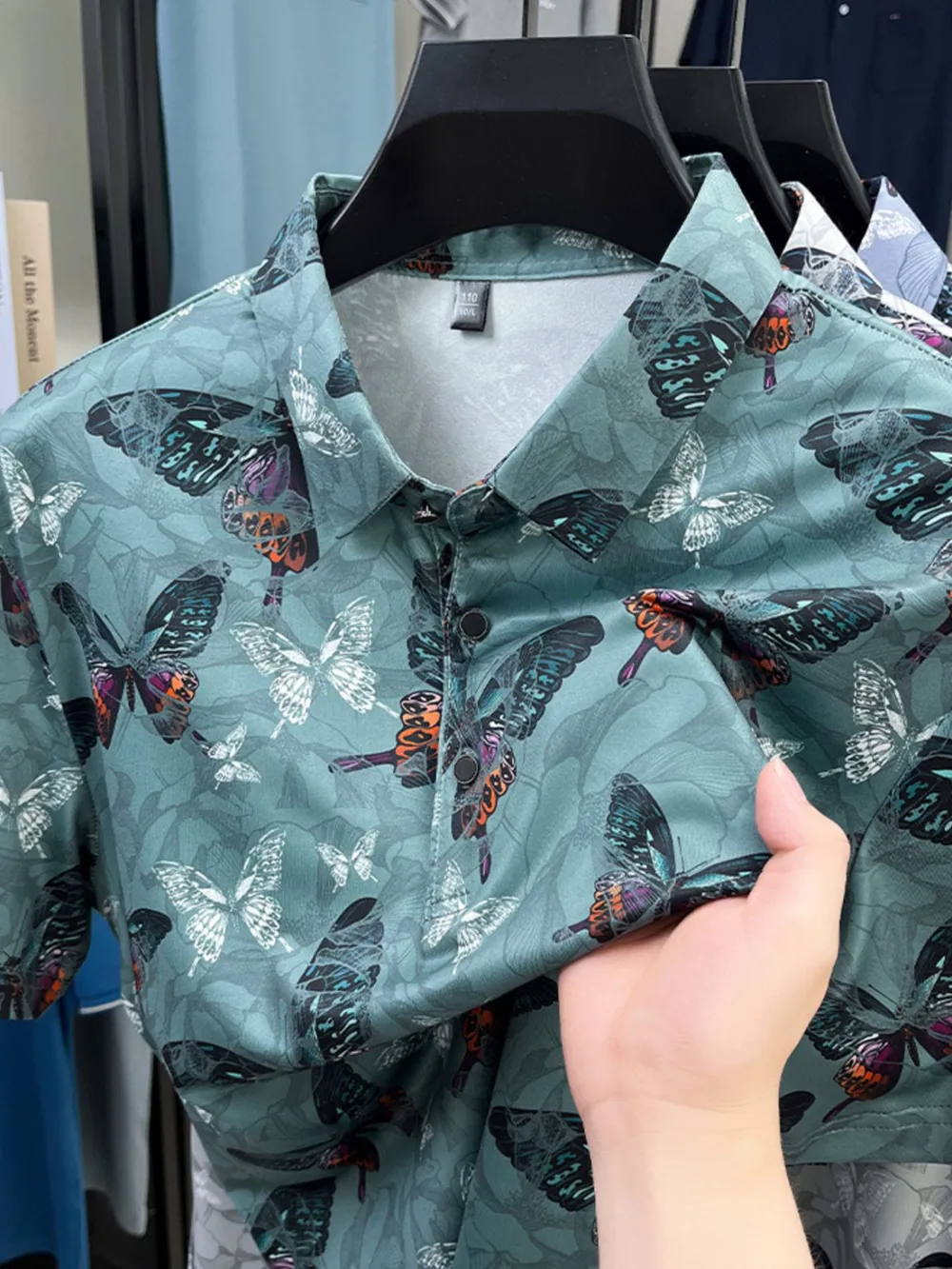 Men's Plus Size Butterfly Print Short Sleeve Polo, image 5