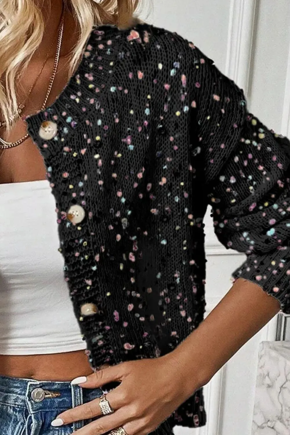 Confetti Button Up Long Sleeve Cardigan, image 14