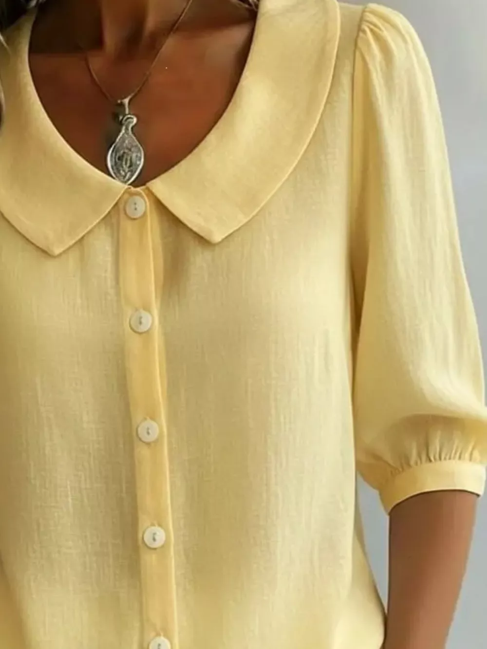 Full Size Peter Pan Collar Button-Down Shirt Plus Size, image 7