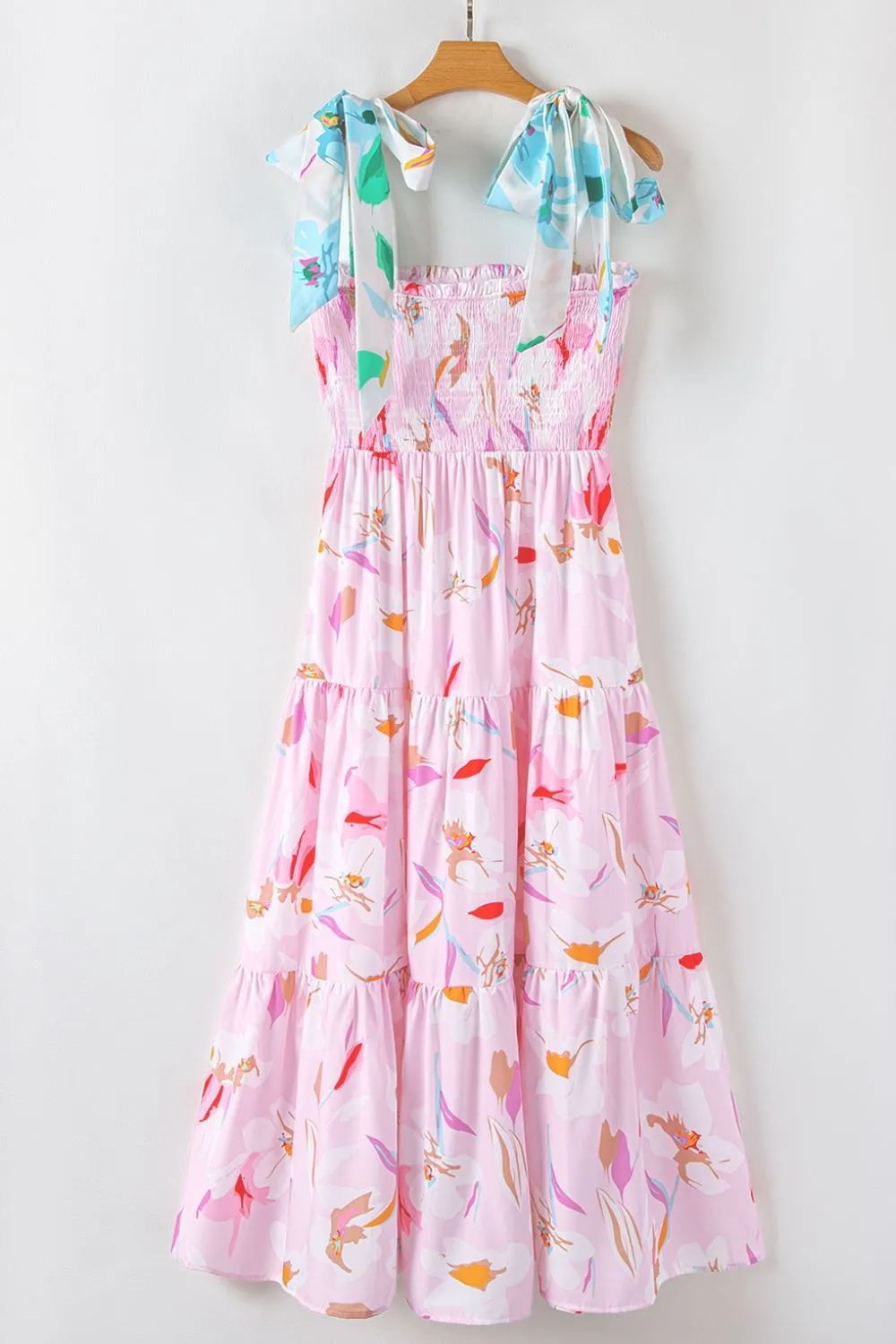 Floral Print Knotted Shoulder Smocked Maxi Dress, image 10