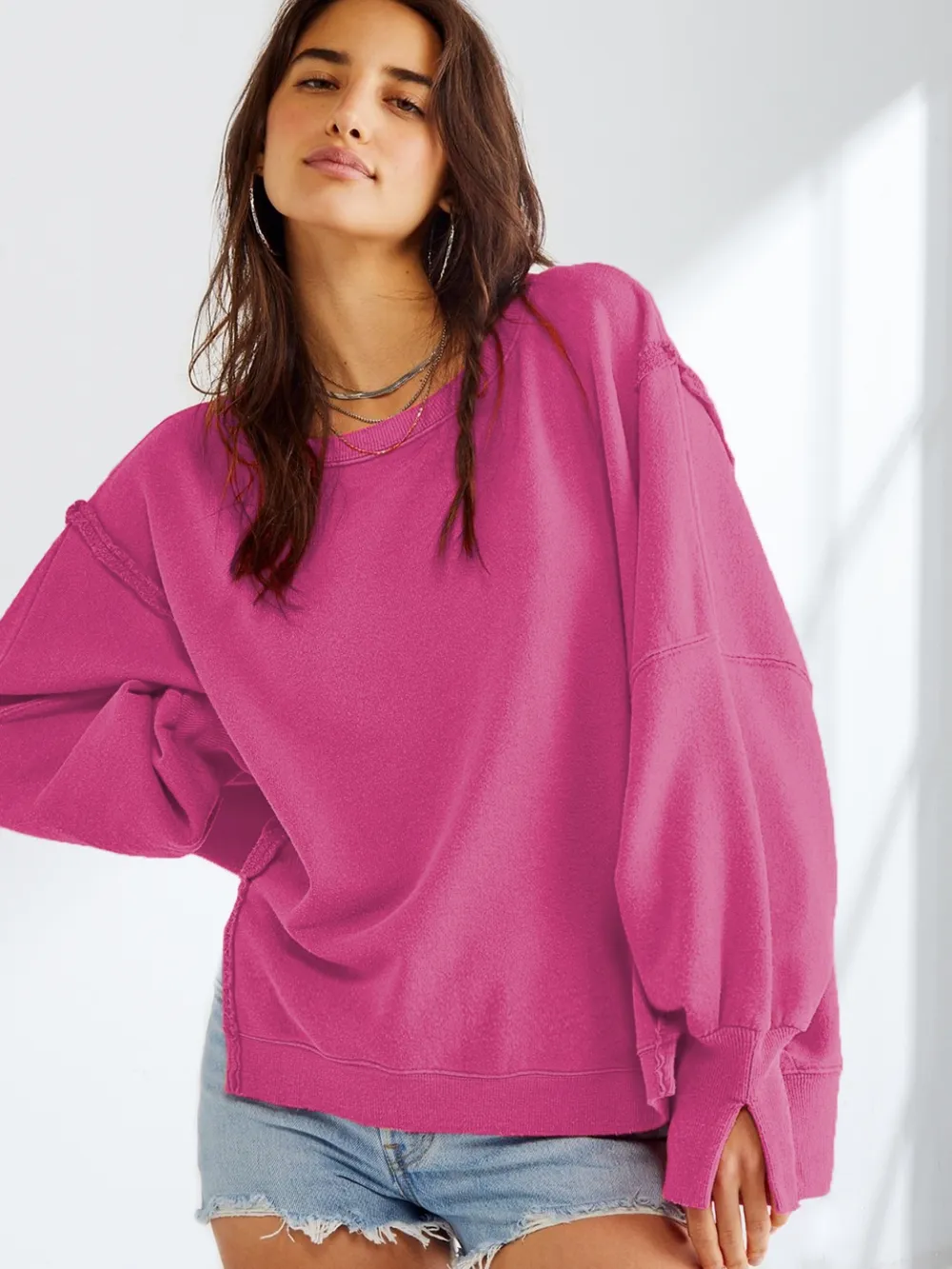 Slit Round Neck Dropped Shoulder T-Shirt, image 13