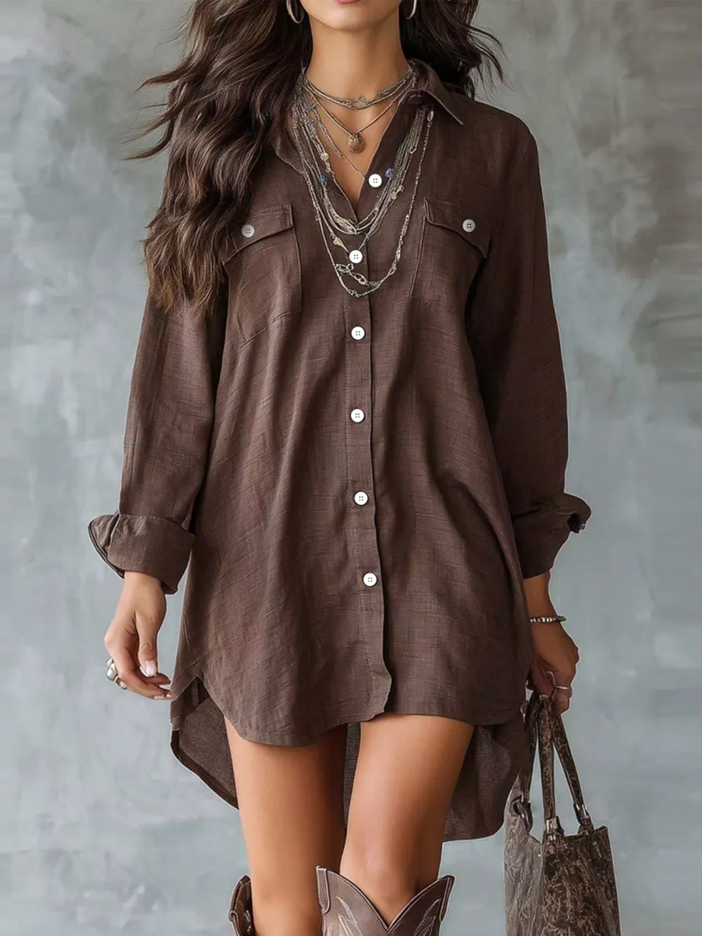 Casual Linen Shirt Dress with Pockets, image 4
