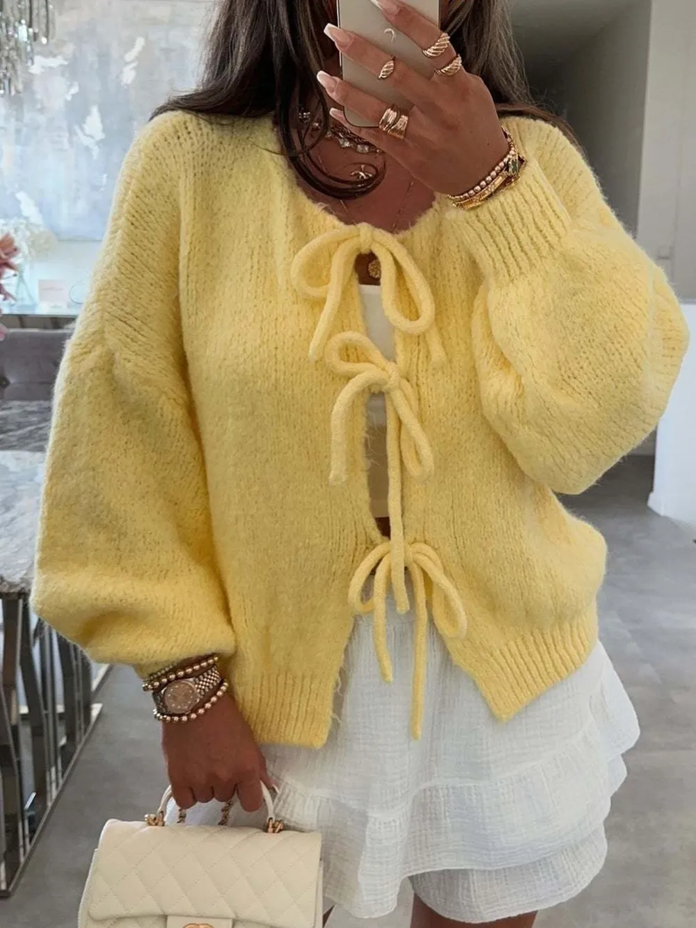 Cozy Bow-Tie Front Knit Cardigan, image 27