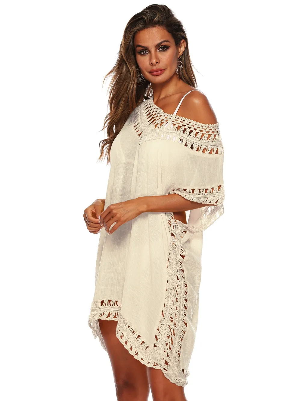 Bohemian Crochet Trim Beach Cover Up Dress, image 4