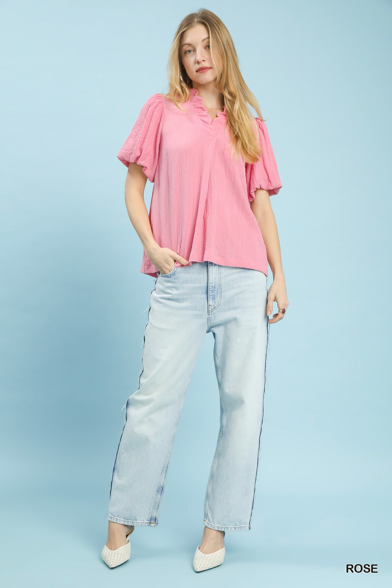 Seersucker Puff Sleeve Blouse, image 4